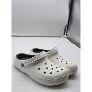 Crocs Classic Lined Clog Shoes Womens Size 9 White Fuzzy Slip On Damaged